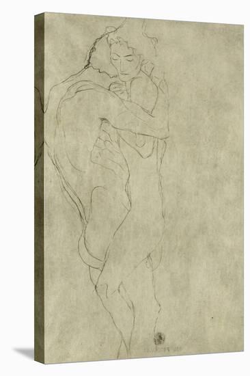 Lovers, Black Crayon (1908)-Gustav Klimt-Stretched Canvas