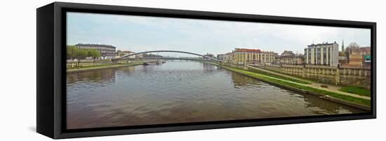 Lovers Bridge over a river, River Vistula, Krakow, Poland-null-Framed Stretched Canvas