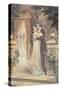 Lovers Embracing on a Terrace, Greeting Card, c.1900-null-Stretched Canvas