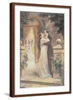 Lovers Embracing on a Terrace, Greeting Card, c.1900-null-Framed Giclee Print