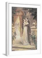 Lovers Embracing on a Terrace, Greeting Card, c.1900-null-Framed Giclee Print