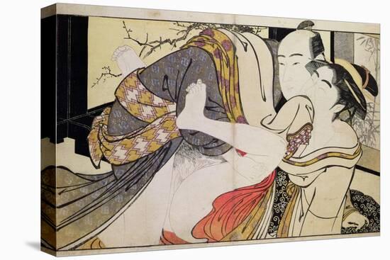 Lovers from the 'Poem of the Pillow'-Kitagawa Utamaro-Stretched Canvas