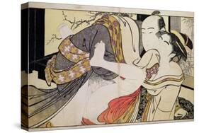 Lovers from the 'Poem of the Pillow'-Kitagawa Utamaro-Stretched Canvas