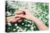 Lovers Holding Hands on Spring Flowers Field-Dirima-Stretched Canvas