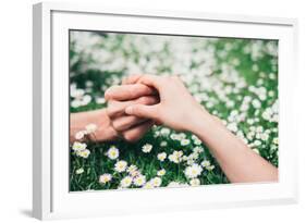 Lovers Holding Hands on Spring Flowers Field-Dirima-Framed Photographic Print