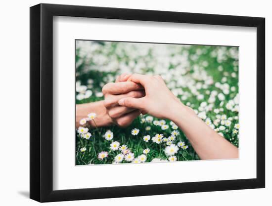 Lovers Holding Hands on Spring Flowers Field-Dirima-Framed Photographic Print