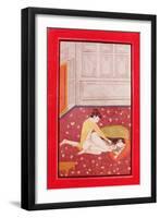Lovers in a Cool Room on a Flowery Carpet, Kangra Style, Punjab Hills, C.1840-null-Framed Giclee Print