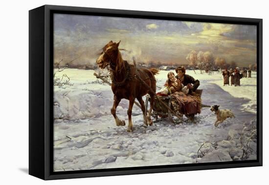 Lovers in a Sleigh-Alfred von Wierusz-Kowalski-Framed Stretched Canvas