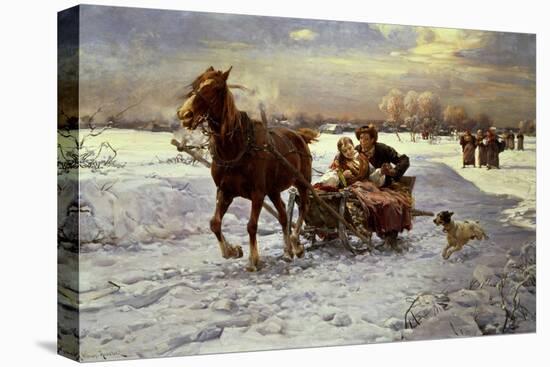 Lovers in a Sleigh-Alfred von Wierusz-Kowalski-Stretched Canvas