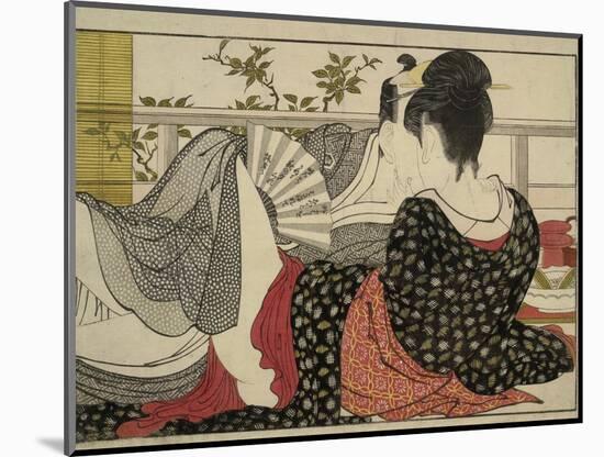 Lovers in an Upstairs Room, from Uta Makura ('Poem of the Pillow'), a Colour Woodblock Print-Kitagawa Utamaro-Mounted Art Print