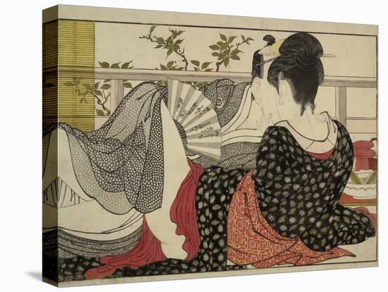Lovers in an Upstairs Room, from Uta Makura ('Poem of the Pillow'), a Colour Woodblock Print-Kitagawa Utamaro-Stretched Canvas