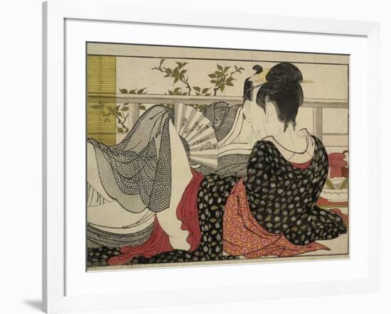 Lovers in an Upstairs Room, from Uta Makura ('Poem of the Pillow'), a Colour Woodblock Print-Kitagawa Utamaro-Framed Art Print