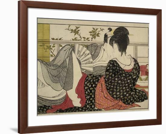 Lovers in an Upstairs Room, from Uta Makura ('Poem of the Pillow'), a Colour Woodblock Print-Kitagawa Utamaro-Framed Art Print