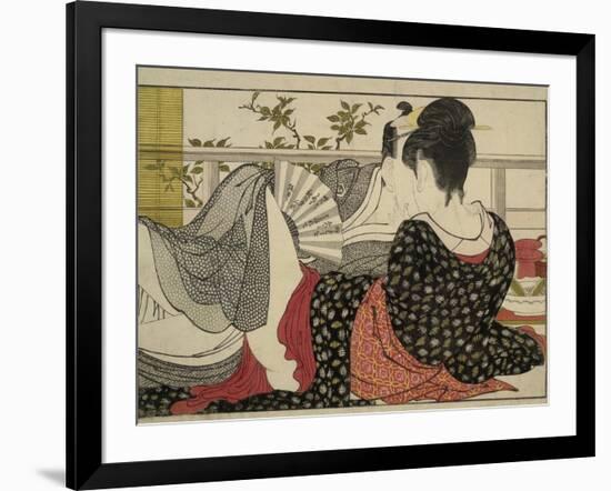 Lovers in an Upstairs Room, from Uta Makura ('Poem of the Pillow'), a Colour Woodblock Print-Kitagawa Utamaro-Framed Art Print