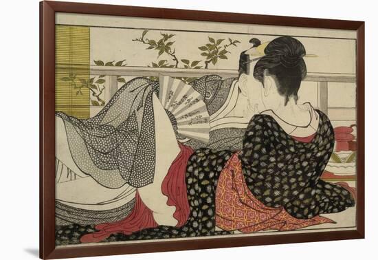 Lovers in an Upstairs Room, from Uta Makura ('Poem of the Pillow'), a Colour Woodblock Print-Kitagawa Utamaro-Framed Art Print