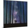 Lovers in Forest. Vector Illustration with Silhouette of Loving Couple under Starry Sky. Can Be Use-arvitalyaa-Mounted Art Print