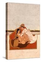 Lovers on a Terrace with White Flowers, Murshidabad, C.1775, (Gouache on Paper)-Indian-Stretched Canvas