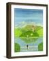 Lovers on the Bridge with Snow-Capped Mountains-Mark Baring-Framed Giclee Print