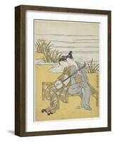 Lovers Playing the Same Shamisen as a Mitate of Emperor Xuanzong and Yang Guifei, C. 1767-Suzuki Harunobu-Framed Giclee Print