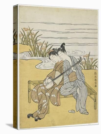 Lovers Playing the Same Shamisen as a Mitate of Emperor Xuanzong and Yang Guifei, C. 1767-Suzuki Harunobu-Stretched Canvas