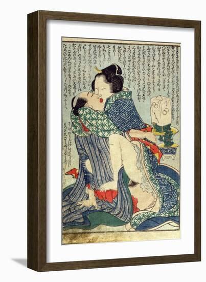 Lovers Seated with a Plant in the Background,From 'Manpoku Wago-Jin', 1821-Katsushika Hokusai-Framed Giclee Print