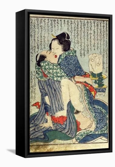 Lovers Seated with a Plant in the Background,From 'Manpoku Wago-Jin', 1821-Katsushika Hokusai-Framed Stretched Canvas