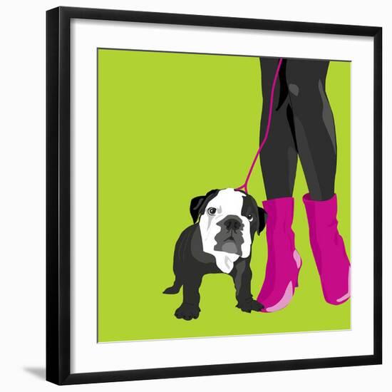 Loving Bulldog (green)-Puntoos-Framed Art Print