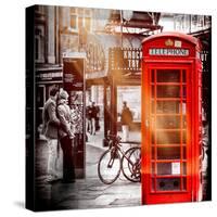 Loving Couple Kissing and Red Telephone Booth - London - UK - England - United Kingdom - Europe-Philippe Hugonnard-Stretched Canvas