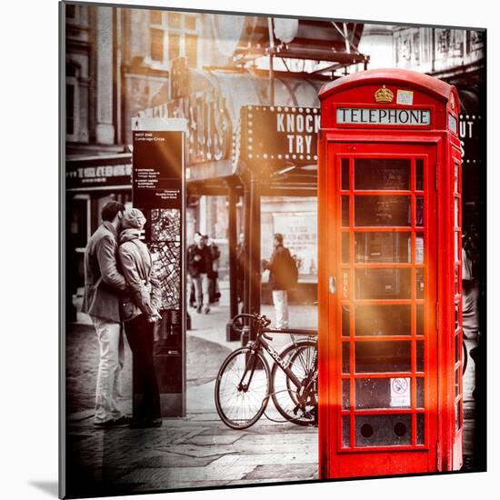 Loving Couple Kissing and Red Telephone Booth - London - UK - England - United Kingdom - Europe-Philippe Hugonnard-Mounted Photographic Print