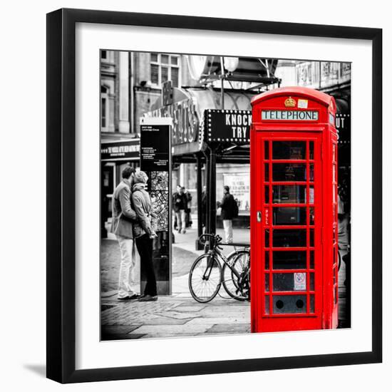 Loving Couple Kissing and Red Telephone Booth - London - UK - England - United Kingdom - Europe-Philippe Hugonnard-Framed Photographic Print