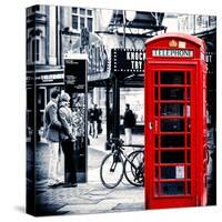 Loving Couple Kissing and Red Telephone Booth - London - UK - England - United Kingdom - Europe-Philippe Hugonnard-Stretched Canvas