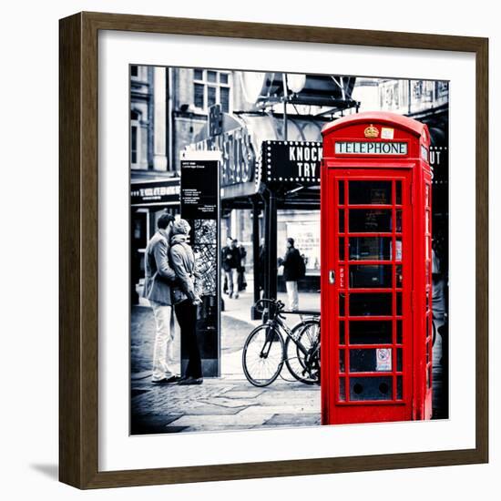 Loving Couple Kissing and Red Telephone Booth - London - UK - England - United Kingdom - Europe-Philippe Hugonnard-Framed Photographic Print