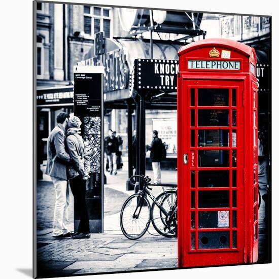 Loving Couple Kissing and Red Telephone Booth - London - UK - England - United Kingdom - Europe-Philippe Hugonnard-Mounted Photographic Print