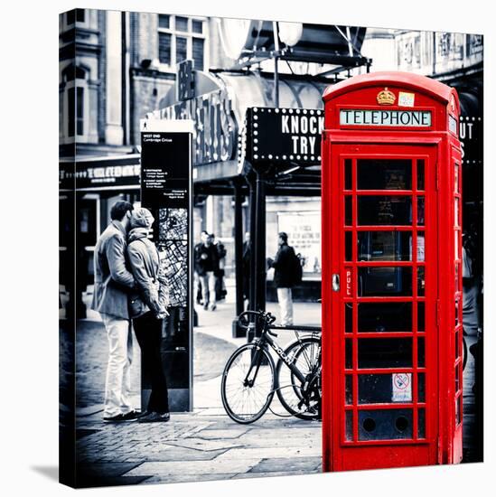 Loving Couple Kissing and Red Telephone Booth - London - UK - England - United Kingdom - Europe-Philippe Hugonnard-Stretched Canvas