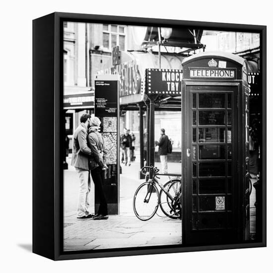 Loving Couple Kissing and Red Telephone Booth - London - UK - England - United Kingdom - Europe-Philippe Hugonnard-Framed Stretched Canvas