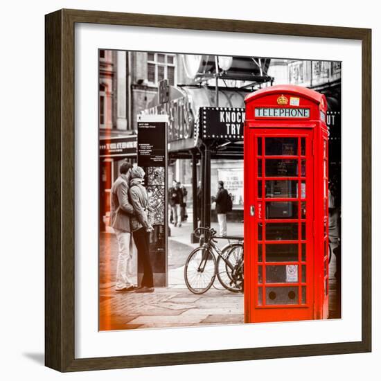 Loving Couple Kissing and Red Telephone Booth - London - UK - England - United Kingdom - Europe-Philippe Hugonnard-Framed Photographic Print