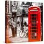 Loving Couple Kissing and Red Telephone Booth - London - UK - England - United Kingdom - Europe-Philippe Hugonnard-Stretched Canvas