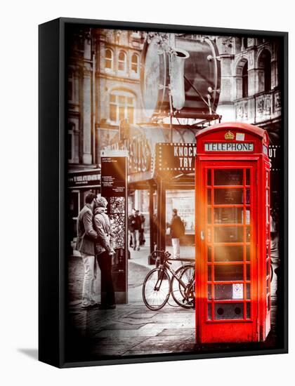 Loving Couple Kissing and Red Telephone Booth - London - UK - England - United Kingdom - Europe-Philippe Hugonnard-Framed Stretched Canvas