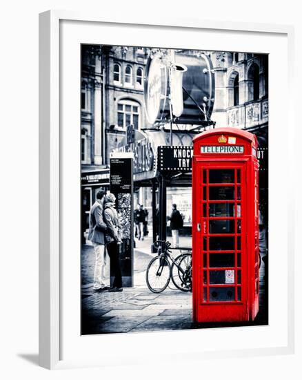 Loving Couple Kissing and Red Telephone Booth - London - UK - England - United Kingdom - Europe-Philippe Hugonnard-Framed Photographic Print