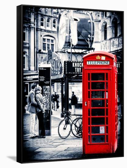 Loving Couple Kissing and Red Telephone Booth - London - UK - England - United Kingdom - Europe-Philippe Hugonnard-Framed Stretched Canvas