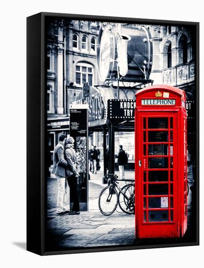 Loving Couple Kissing and Red Telephone Booth - London - UK - England - United Kingdom - Europe-Philippe Hugonnard-Framed Stretched Canvas