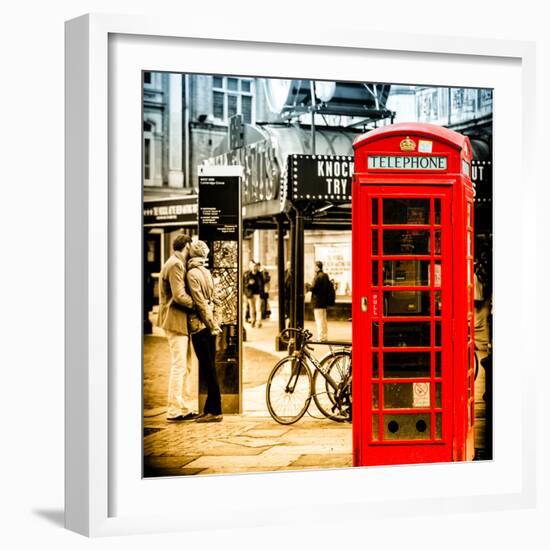 Loving Couple Kissing and Red Telephone Booth - London - UK - England - United Kingdom - Europe-Philippe Hugonnard-Framed Photographic Print