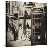 Loving Couple Kissing and Red Telephone Booth - London - UK - England - United Kingdom - Europe-Philippe Hugonnard-Stretched Canvas