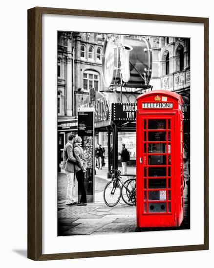 Loving Couple Kissing and Red Telephone Booth - London - UK - England - United Kingdom - Europe-Philippe Hugonnard-Framed Photographic Print