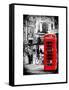 Loving Couple Kissing and Red Telephone Booth - London - UK - England - United Kingdom - Europe-Philippe Hugonnard-Framed Stretched Canvas