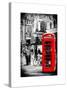 Loving Couple Kissing and Red Telephone Booth - London - UK - England - United Kingdom - Europe-Philippe Hugonnard-Stretched Canvas