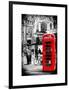 Loving Couple Kissing and Red Telephone Booth - London - UK - England - United Kingdom - Europe-Philippe Hugonnard-Framed Art Print