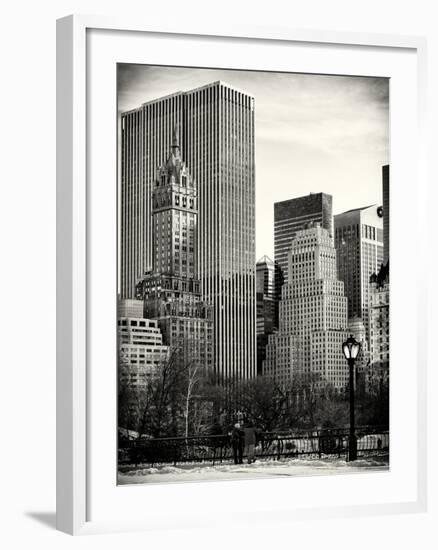 Loving Couple Looking Skyscrapers Central Park Snowy Winter-Philippe Hugonnard-Framed Photographic Print