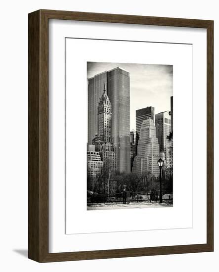 Loving Couple Looking Skyscrapers Central Park Snowy Winter-Philippe Hugonnard-Framed Art Print