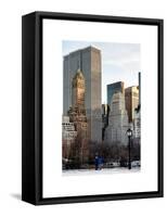 Loving Couple Looking Skyscrapers Central Park Snowy Winter-Philippe Hugonnard-Framed Stretched Canvas